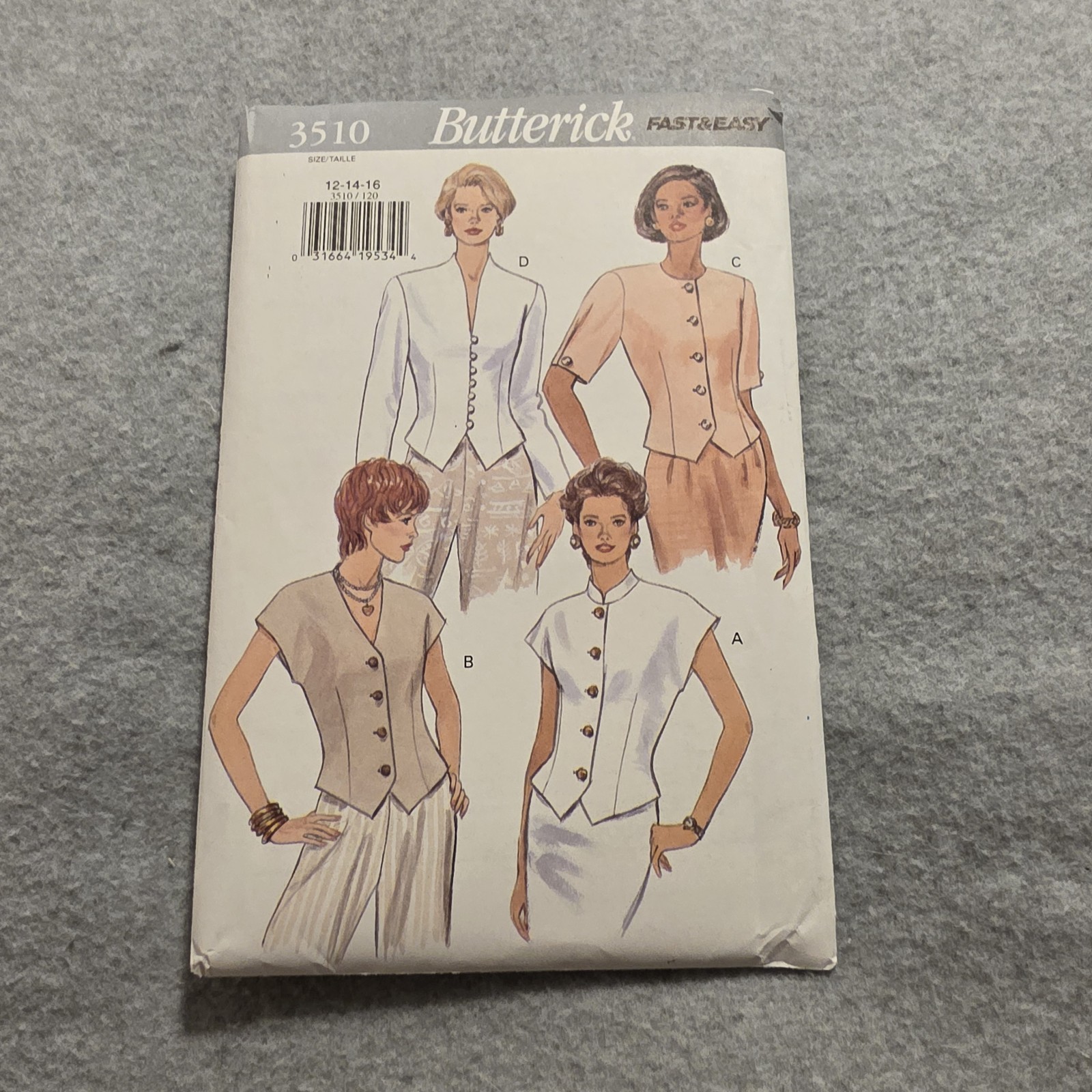 1990's Butterick Misses' Top Pattern 3510 Size 12-16 UNCUT