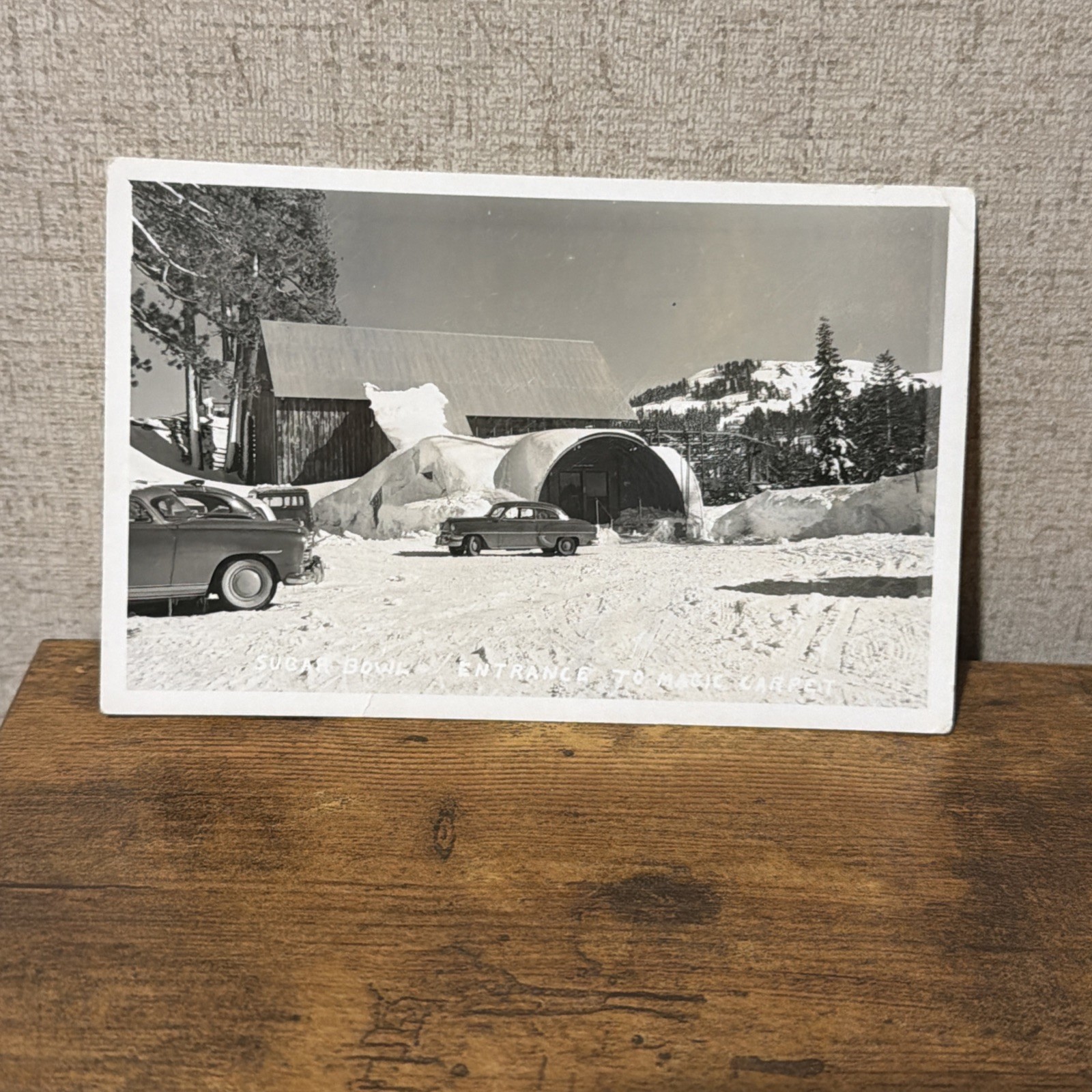 RPPC Sugar Bowl Ski Resort Snow Covered Dinner Summit California 50s Postcard