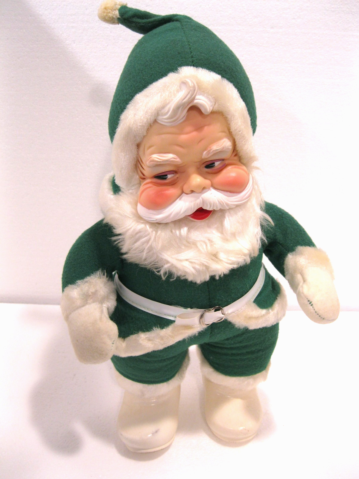 Vintage 1950s RUSHTON Santa Claus Christmas Plush Doll GREEN SUIT Original Tag