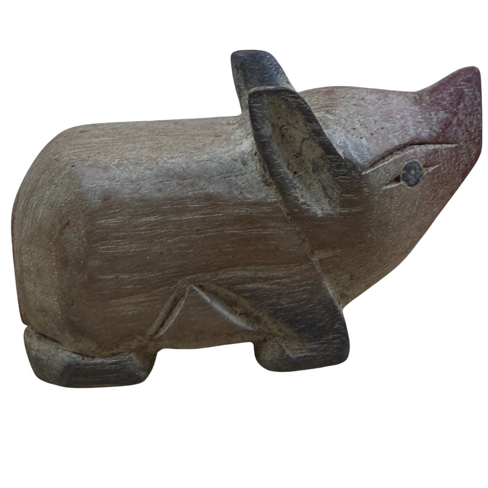 Vintage Hand Carved Wooden Pig Figurine Rustic Folk Art Primitive Animal Decor