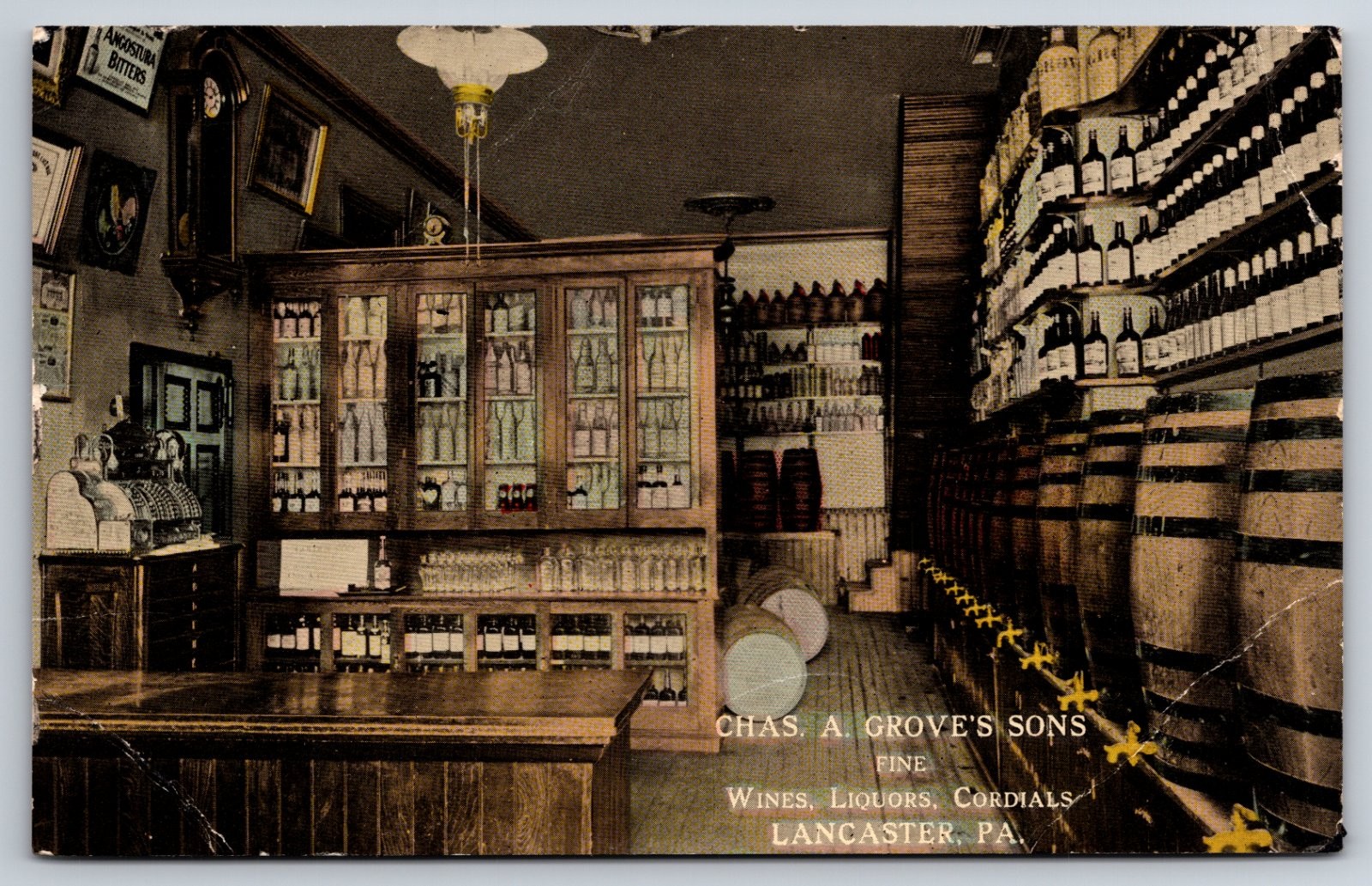 Lancaster Pennsylvania Charles A Grove's Sons Wines Liquor Store Postcard