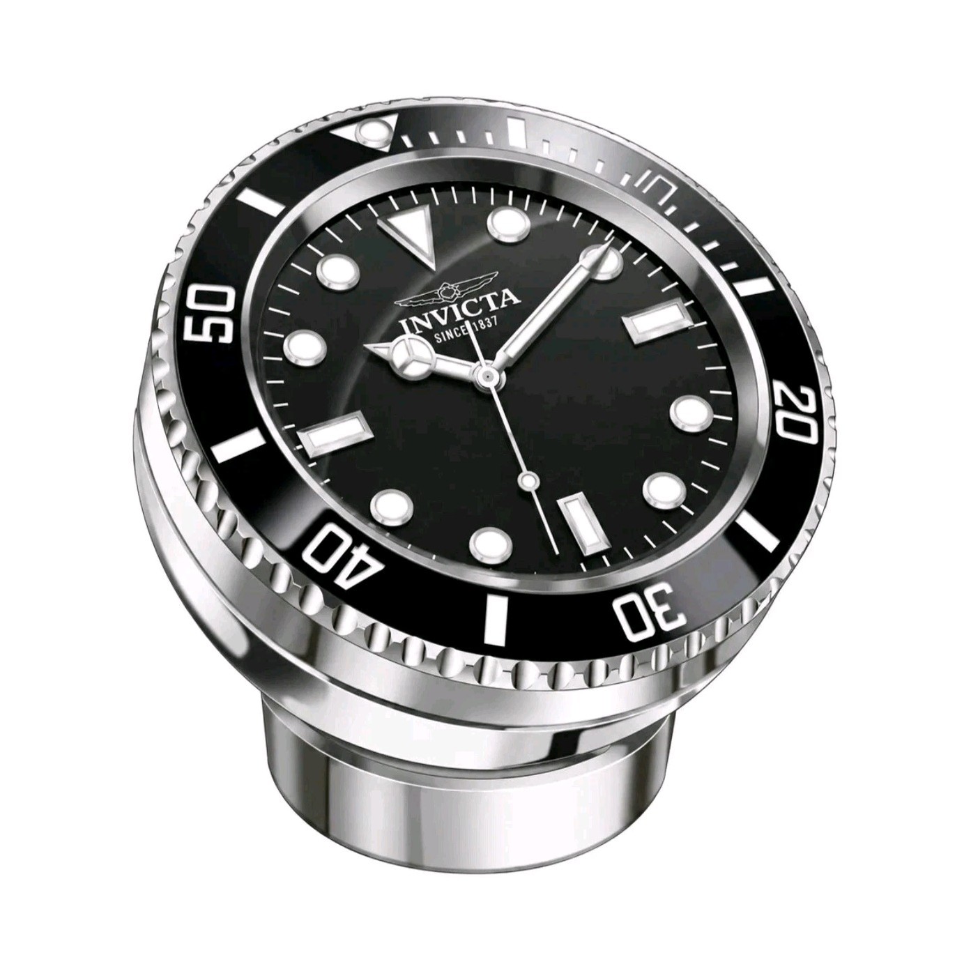 Invicta Pro Diver 70700 80mm Desk Clock Silver Black Dial Stand NIB