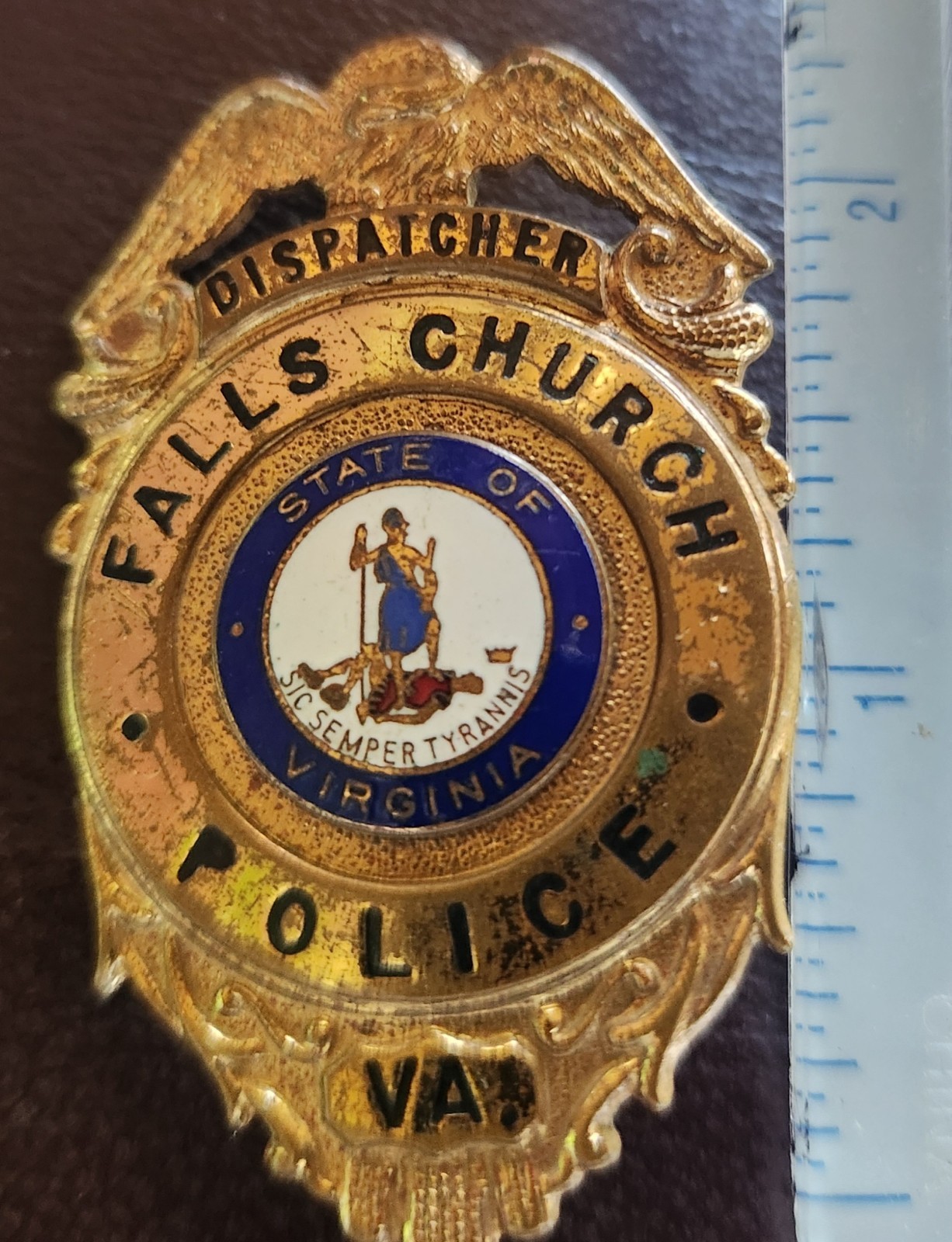 Vintage Antique 1970's Falls Church VA Police Dispatcher Badge Obsolete 
