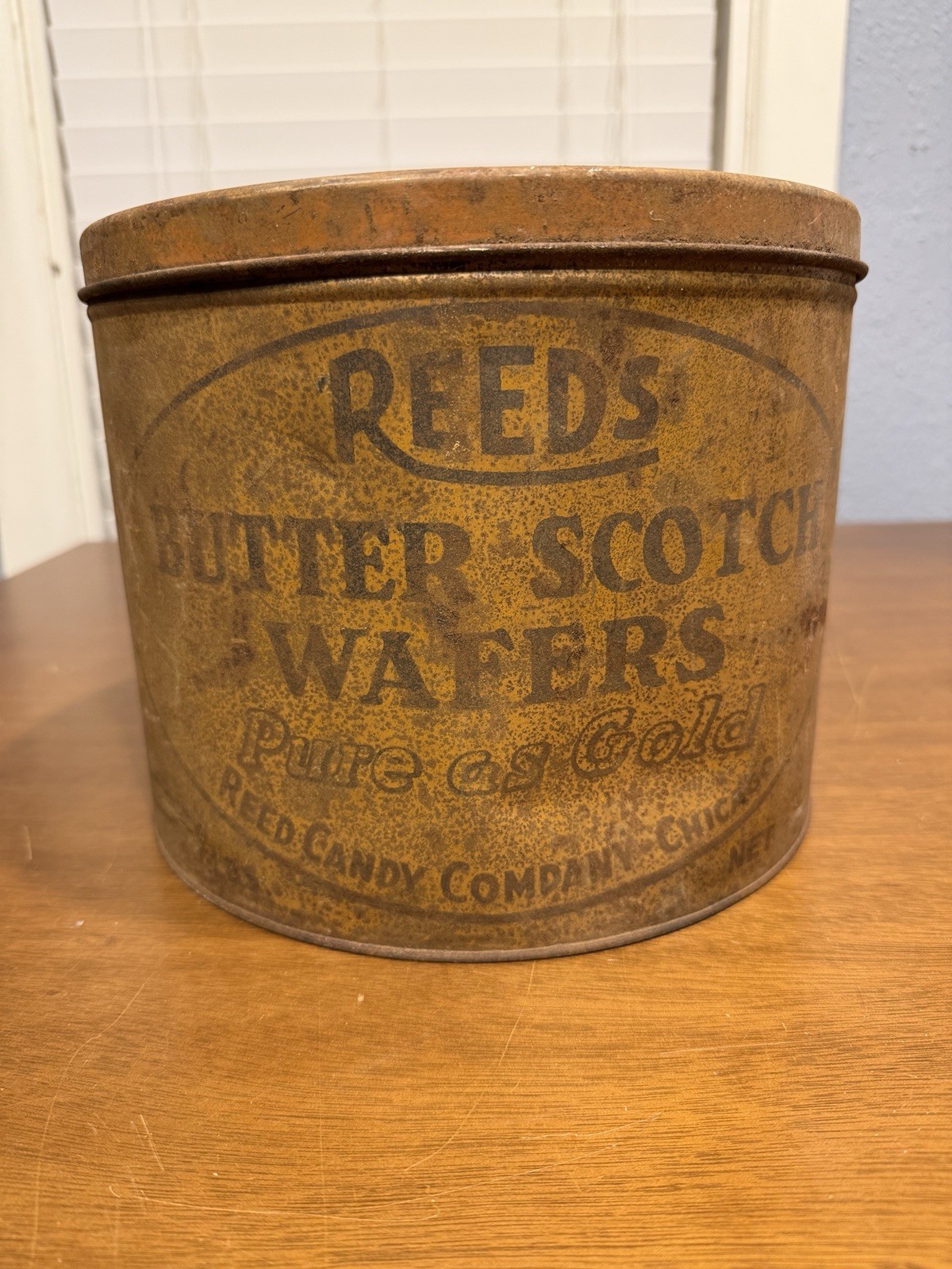 Vintage  Reed’s Butter Scotch Wafers Tin Chicago 20lbs