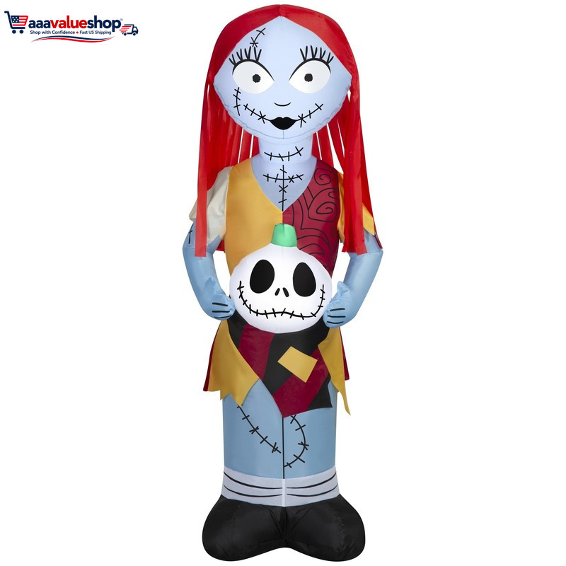 Airblown Halloween Light Sally in Orange Dress with Skull  Yard Inflatable 5 Ft