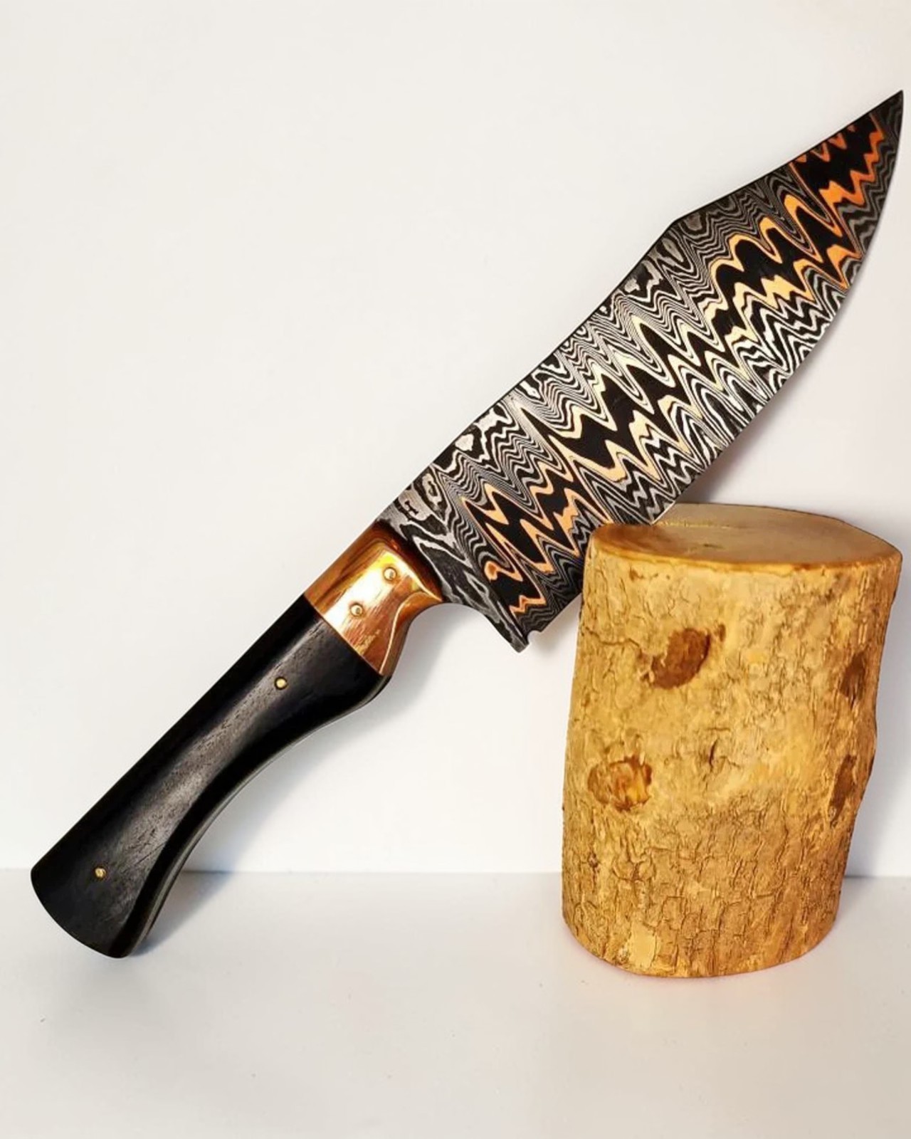 Copper Damascus Knife Bushcraft Model | Handmade | Leather Sheath