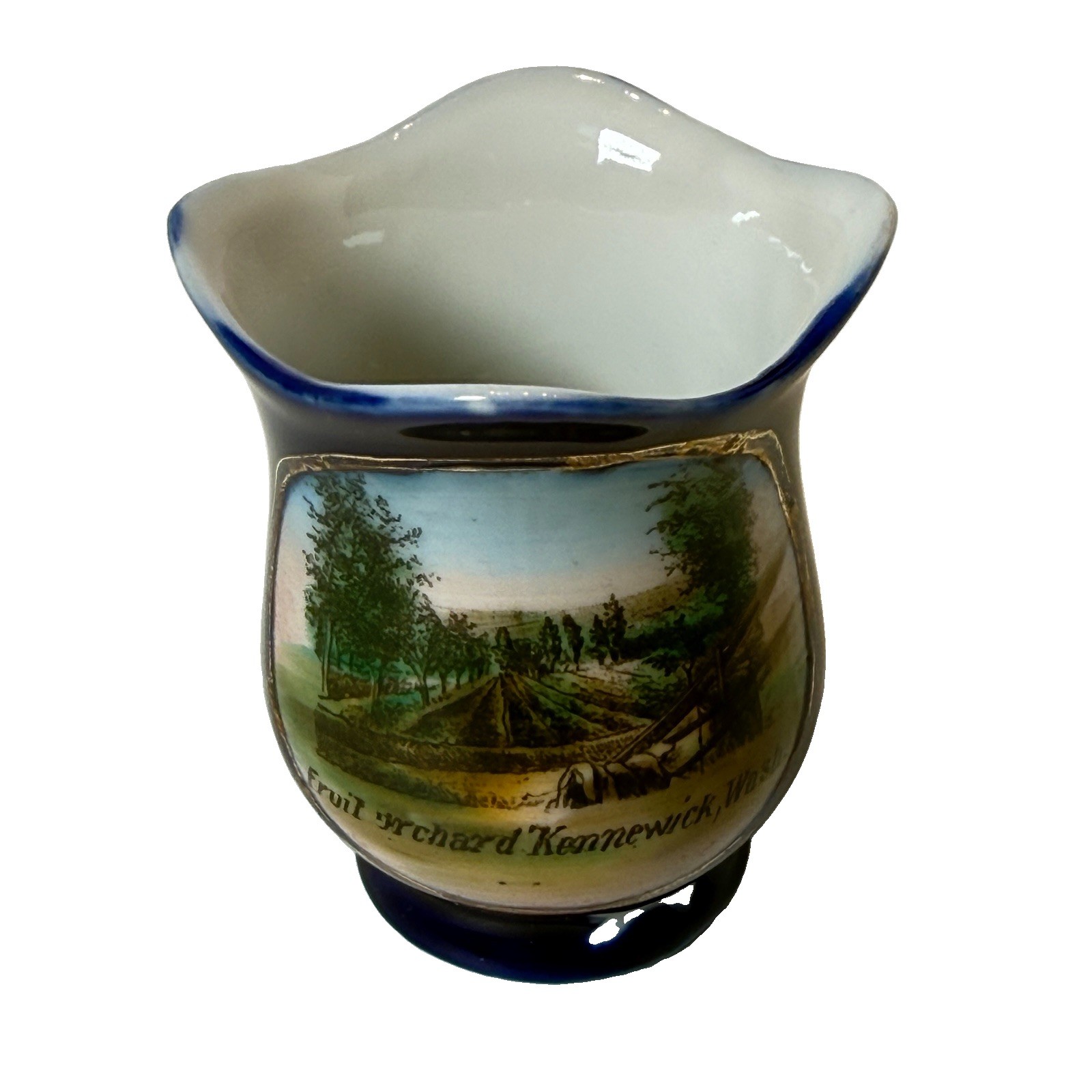 KENNEWICK WA WASHINGTON Antique FRUIT ORCHARD Souvenir COBALT CHINA TRINKET