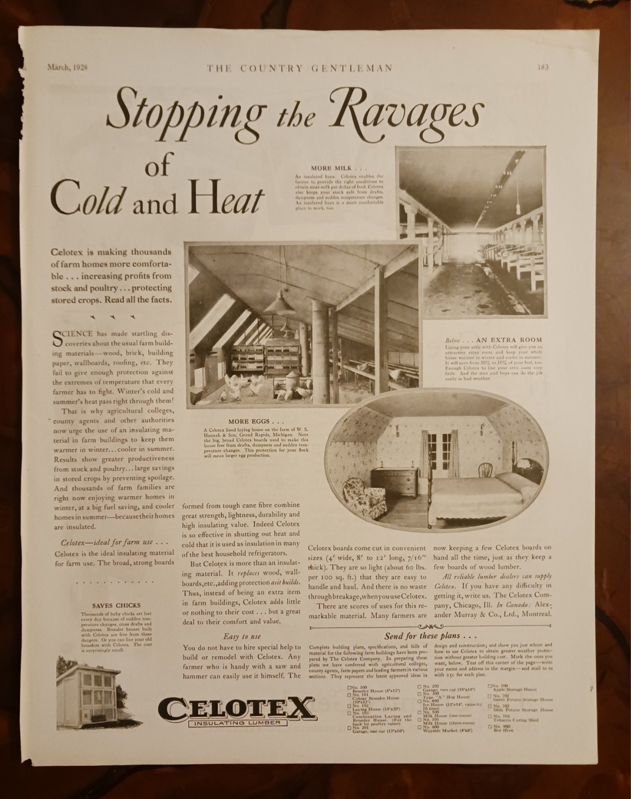 1928 Celotex Insulating Lumber Vintage Print Advertisement