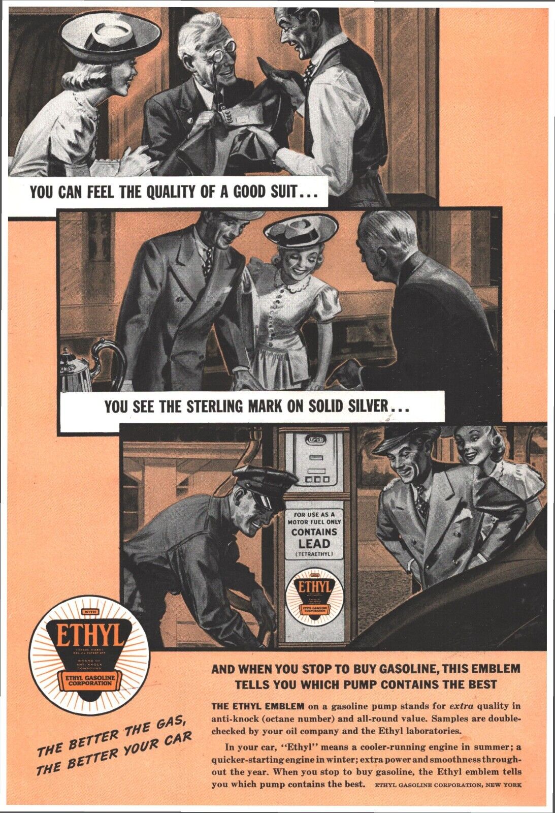 1941 Ethyl Gasoline Vintage Original Magazine Print Ad