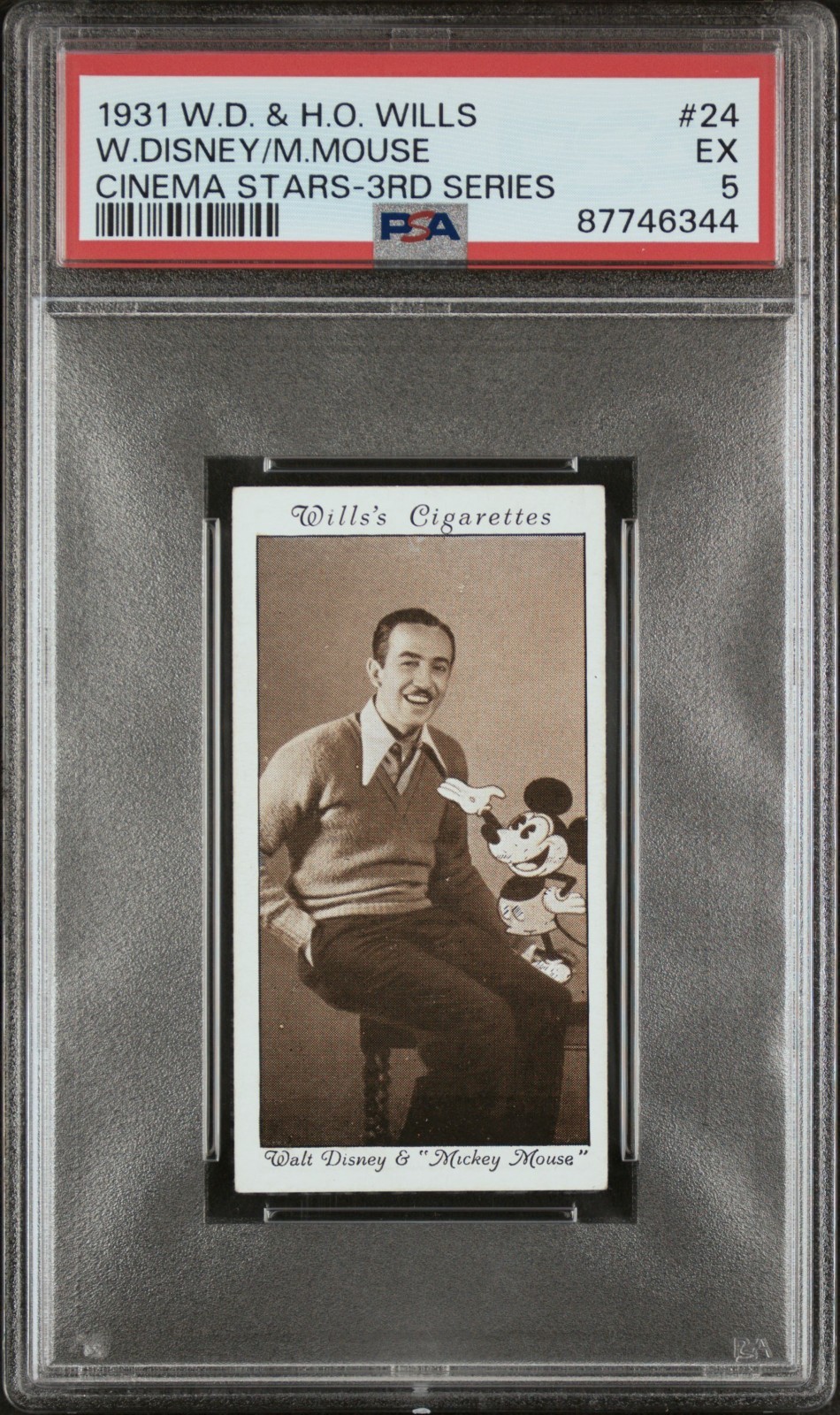 1931 Wills Walt Disney & Mickey Mouse Rookie Card W. Disney / M. Mouse RC PSA 5