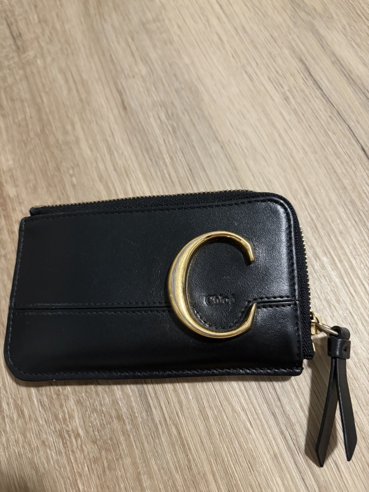 Chloe Leather C Card Holder Small Wallet Black Zippered