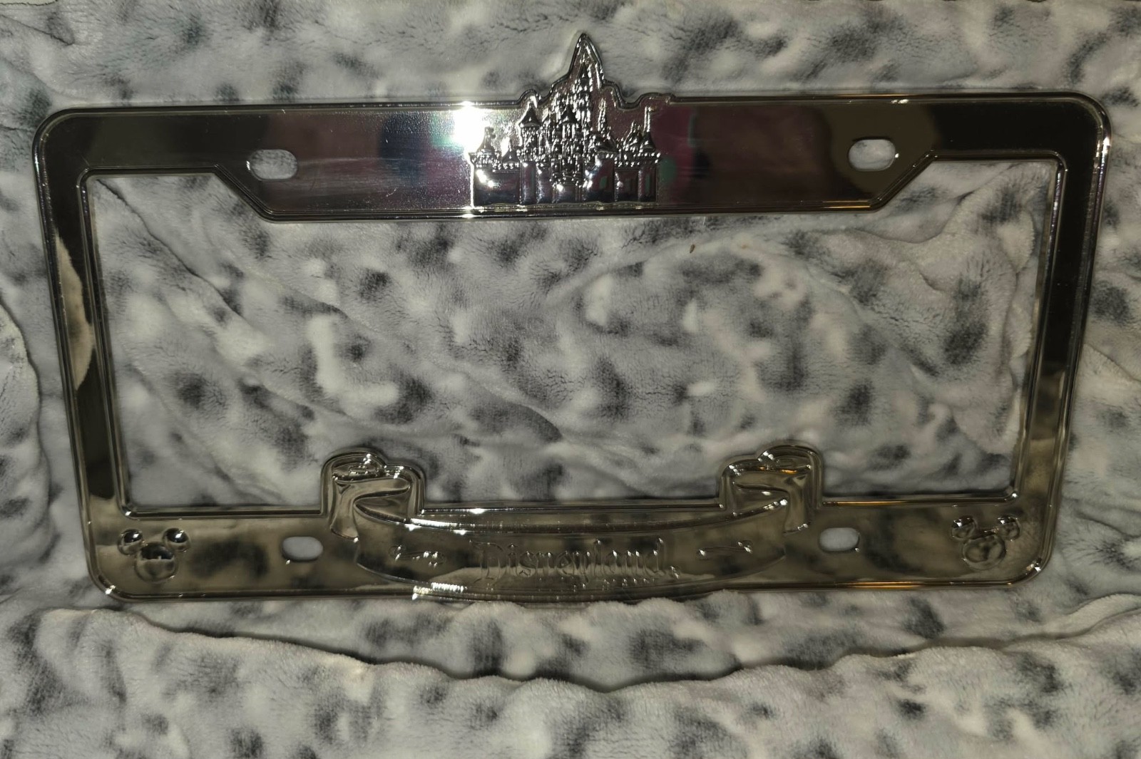 Disneyland License Plate Frame Shiny Chrome Metal Silver Tone Retired