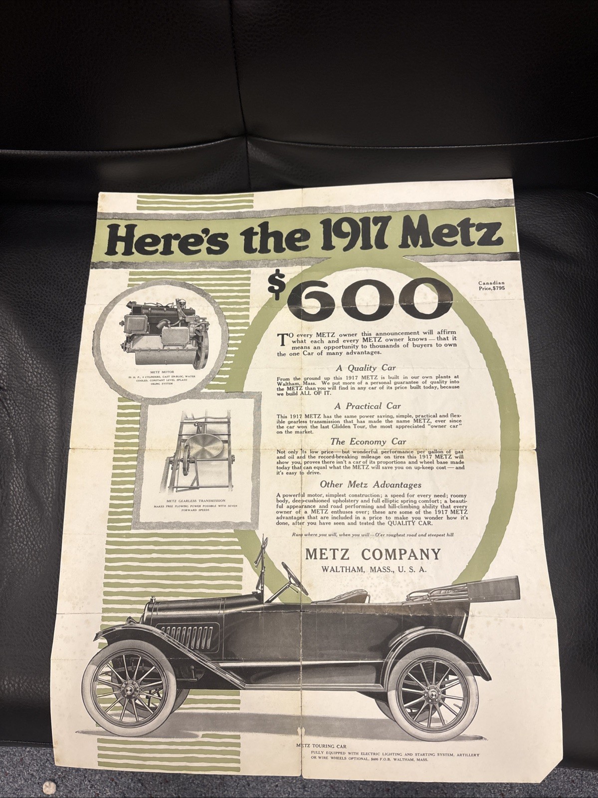 1917 Metz Touring Car Roadster Advertising Poster Rare Automobile Ad