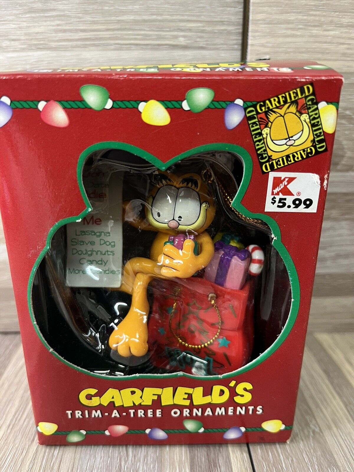 Vintage 1996 PAWS Garfield Trim A Tree Christmas Ornament CHRISTMAS LIST Box 