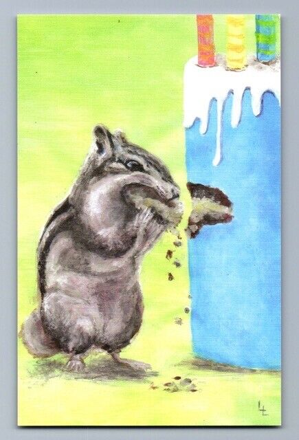 DON’T… JUDGE… ME… ~ Squirrel Eating Birthday Cake ~ Happy Birthday A/S Postcard