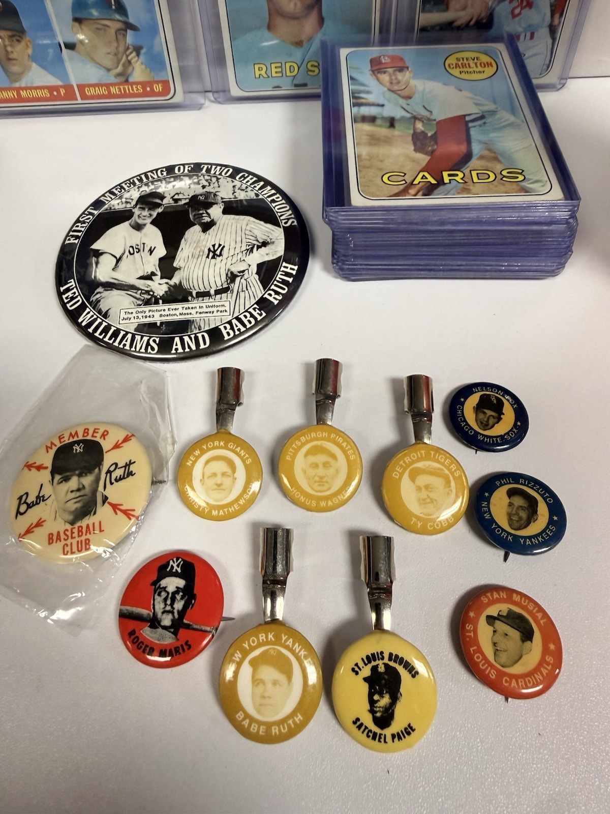 Vintage Baseball Pinback Button & Pencil Clip Lot - YANKEES HOF’ers RUTH MARIS
