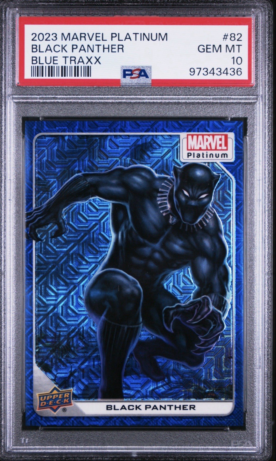 Upper Deck 2023 Marvel Platinum Black Panther #82 Blue Traxx PSA 10 331/499