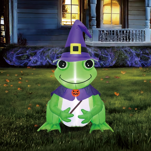 3.5FT Halloween Wizard Frog Inflatable Yard Decor Purple Green Light Up