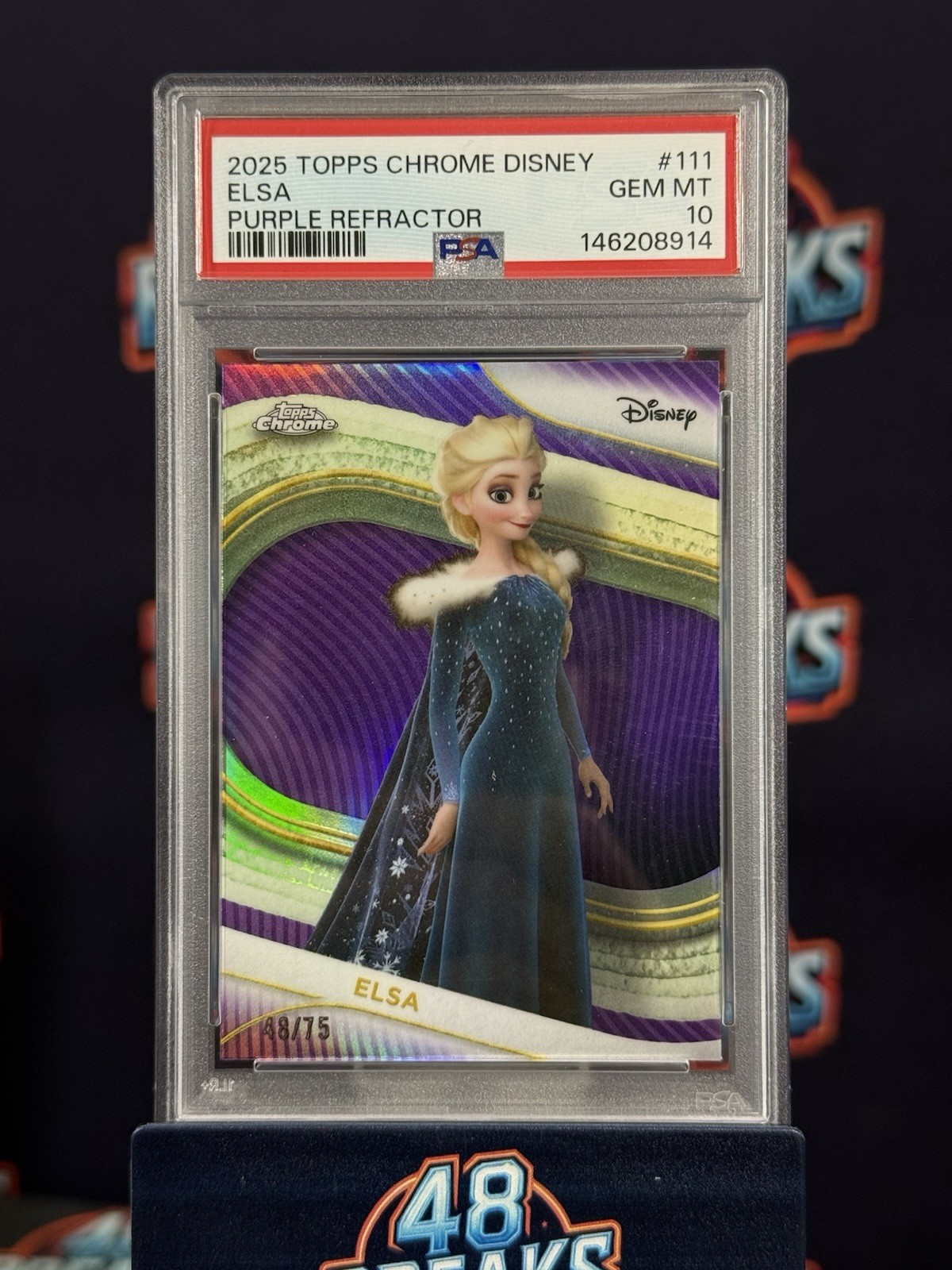 2025 Topps Chrome Disney Elsa Purple Refractor #111 48/75 PSA 10