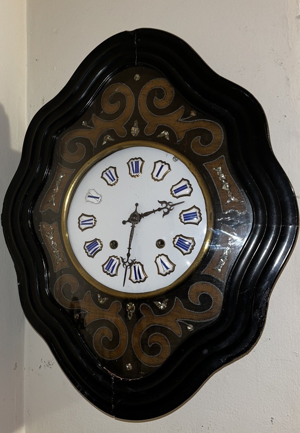Antique 19th Century French Napoleon III Baker Wall Clock, For Parts..