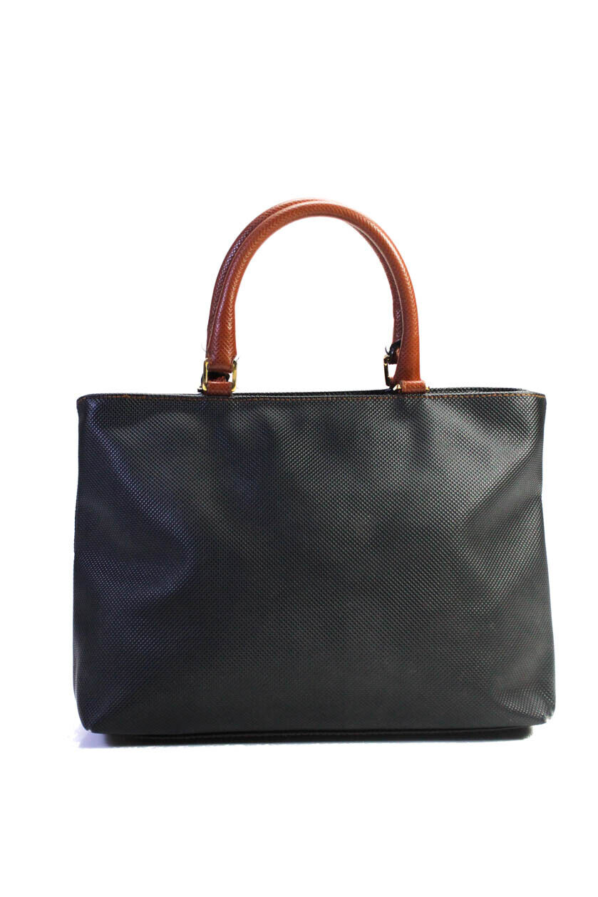 Bottega Veneta Womens Embossed Tote Handbag Black Brown Gold Tone