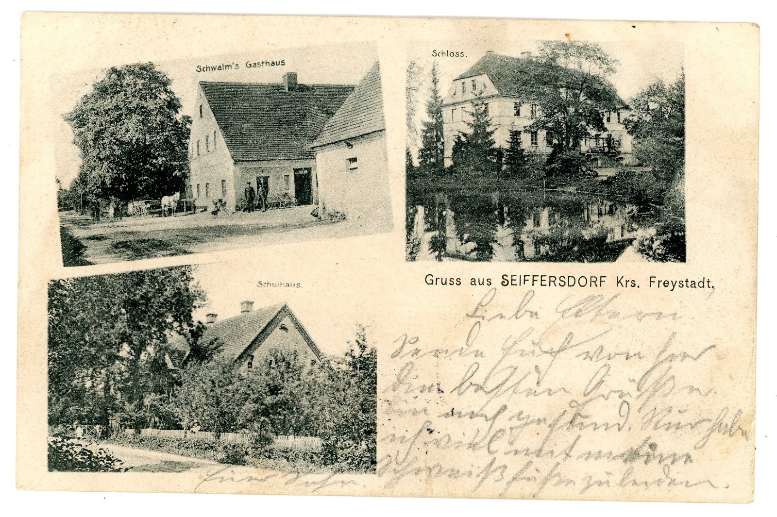 Postcard greetings from Seiffersdorf Krs. Freystadt Silesia Radwanów Guest House School U232