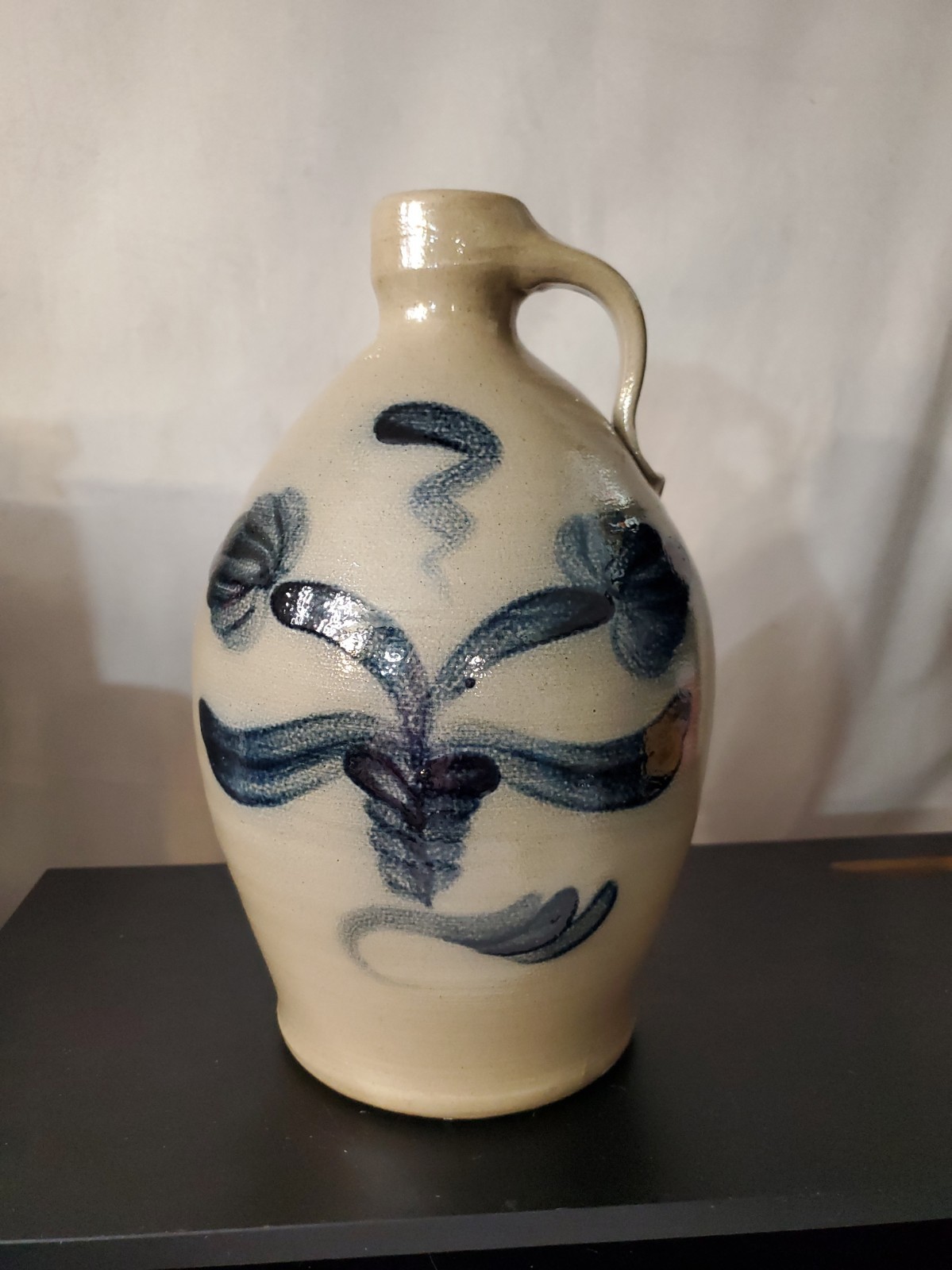 Vintage Salt-Glazed Stoneware Jug 1998 Bob Downs Blue Floral Maple City Pottery Vintage Salt-Glazed Stoneware Jug 1998 Bob Downs Blue Floral Maple City Pottery
