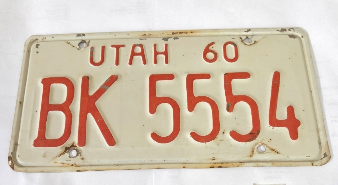 Utah 1960 License Plate BK 5554 - White Red - Repeating 555 Vintage 60\'s -...