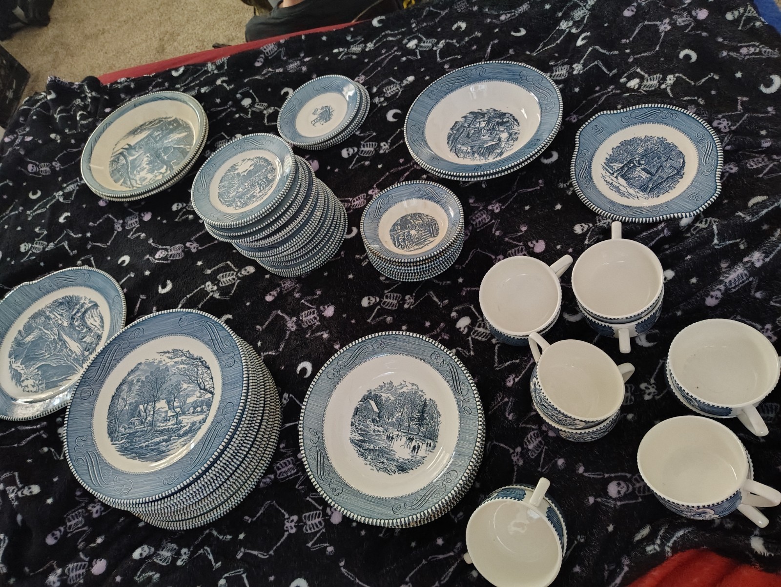73+ Piece Vintage Currier & Ives Collection Blue & White 1950s–1970s