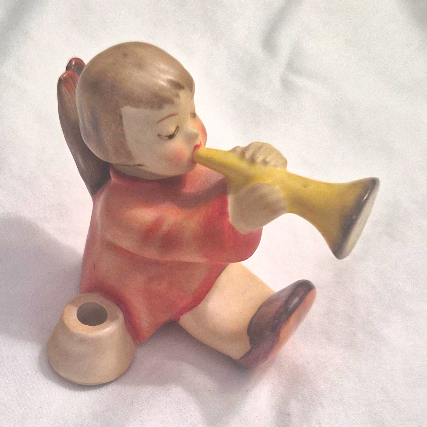 Germany Vintage Hand Painted Porcelain Angel Trumpet Figurine 1950s Matte