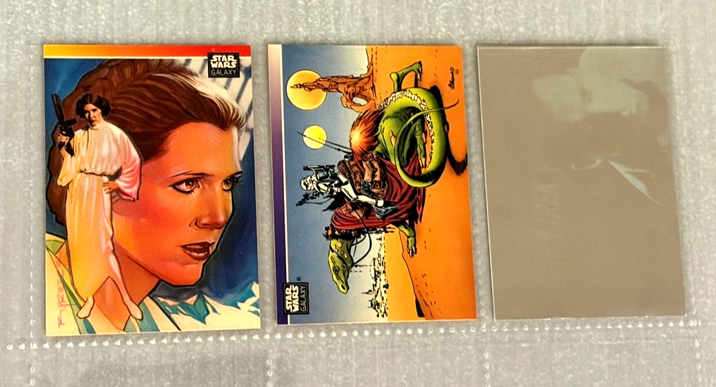 1993 TOPPS STAR WARS GALAXY PRINCESS LEIA & SAND TROOPER PROMO CARDS + STAR TREK