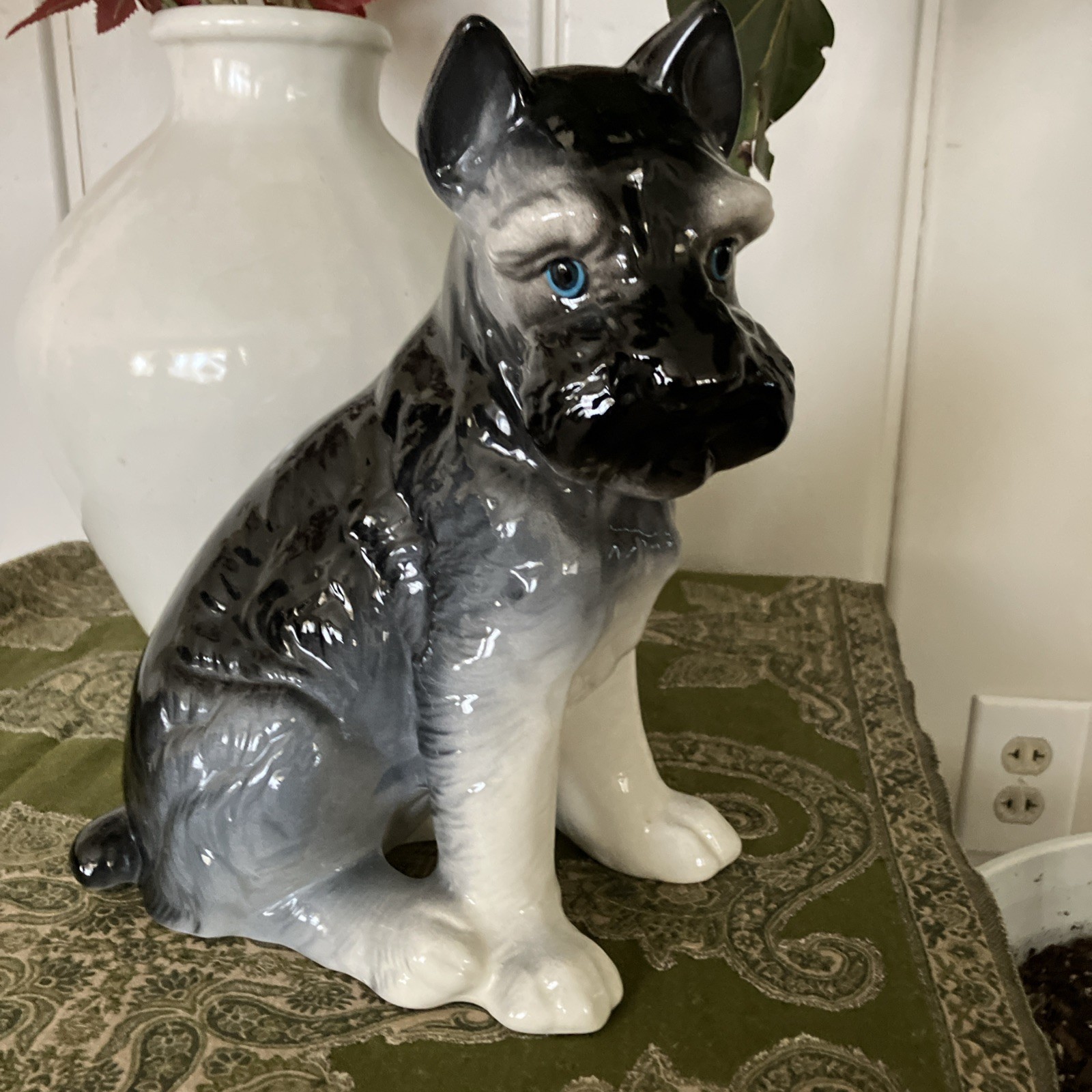 Vtg Schnauzer 11” Dog Statue Ceramic Puppy Terrier Figurine Large