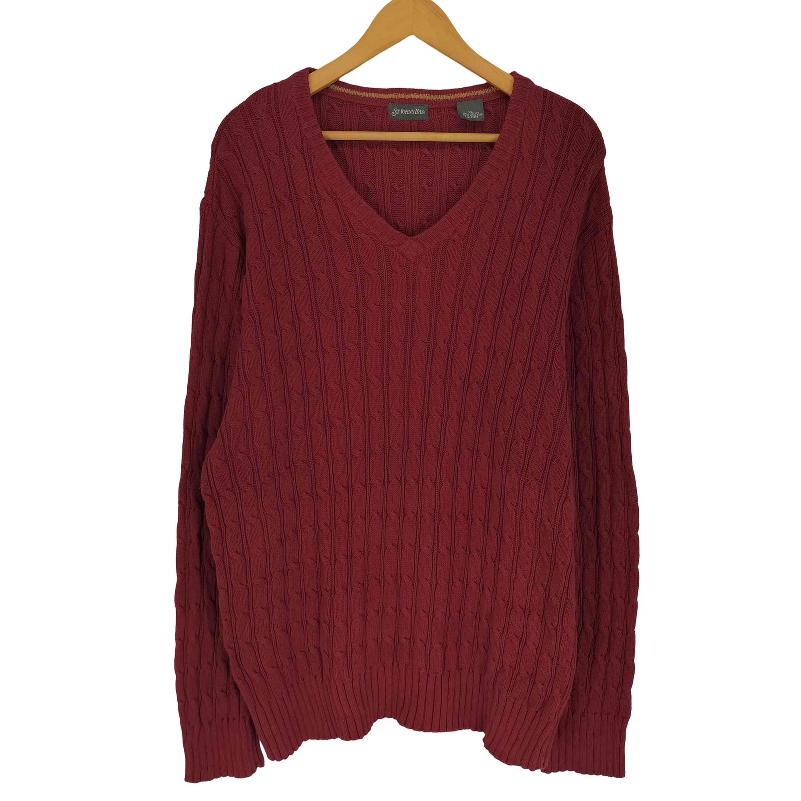 St John\'s Bay Cable Knit Sweater Men\'s XL Cotton Red Used (Ages 14+)