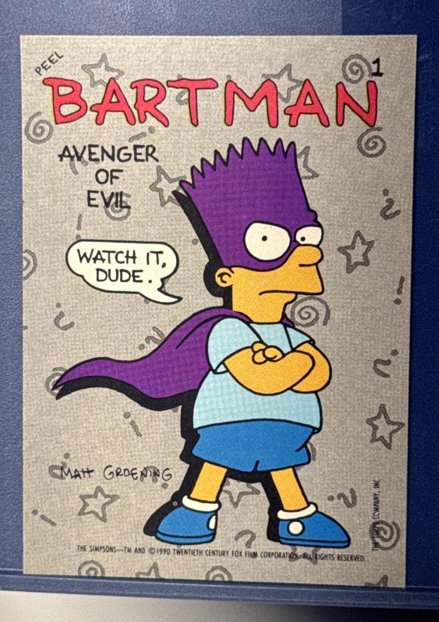 1990 Topps The Simpsons Bartman Bart Avenger of Evil #1 Sticker