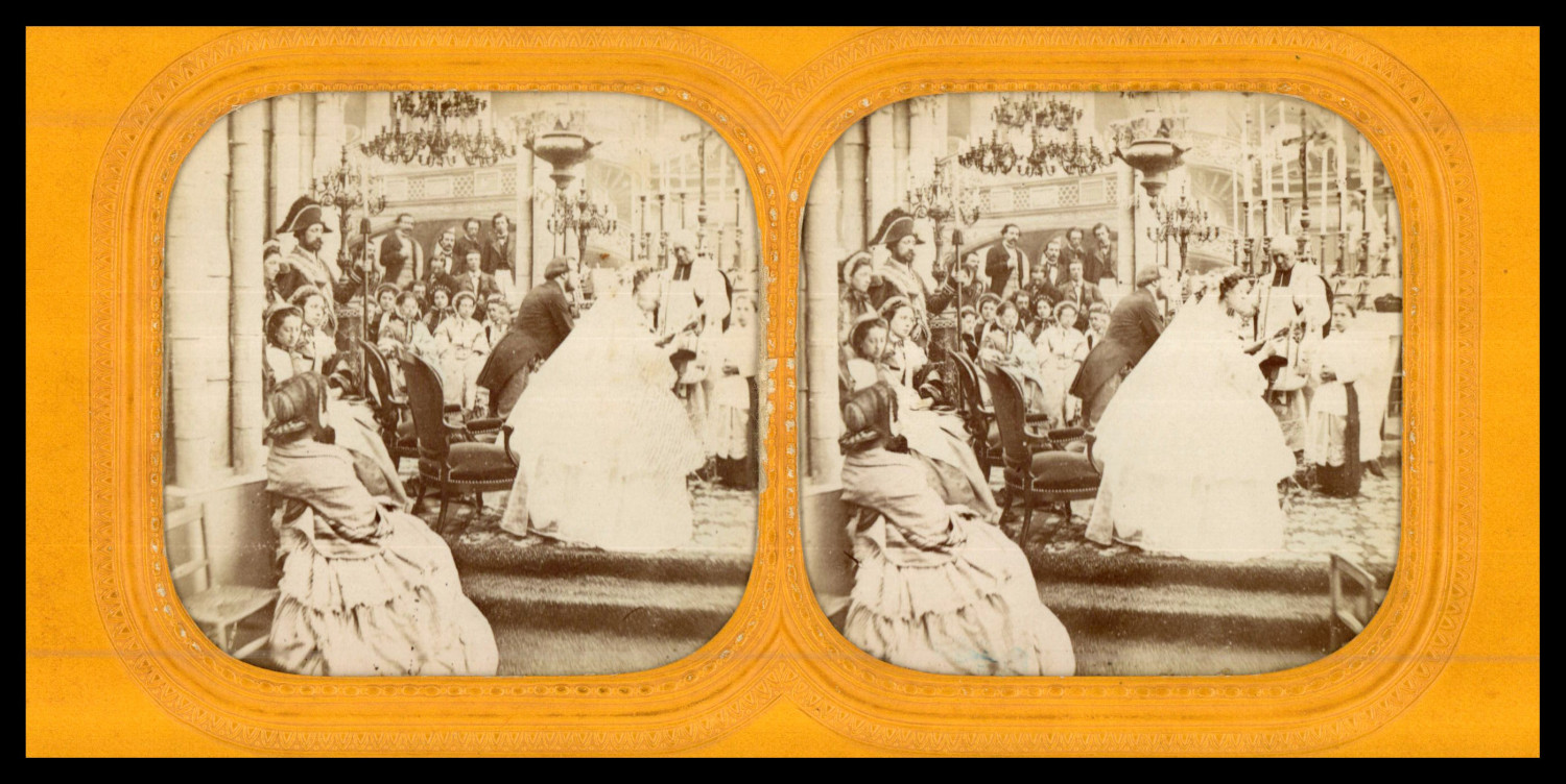 Le Mariage, ca.1870, day/night stereo (French fabric) vintage stereo print, s