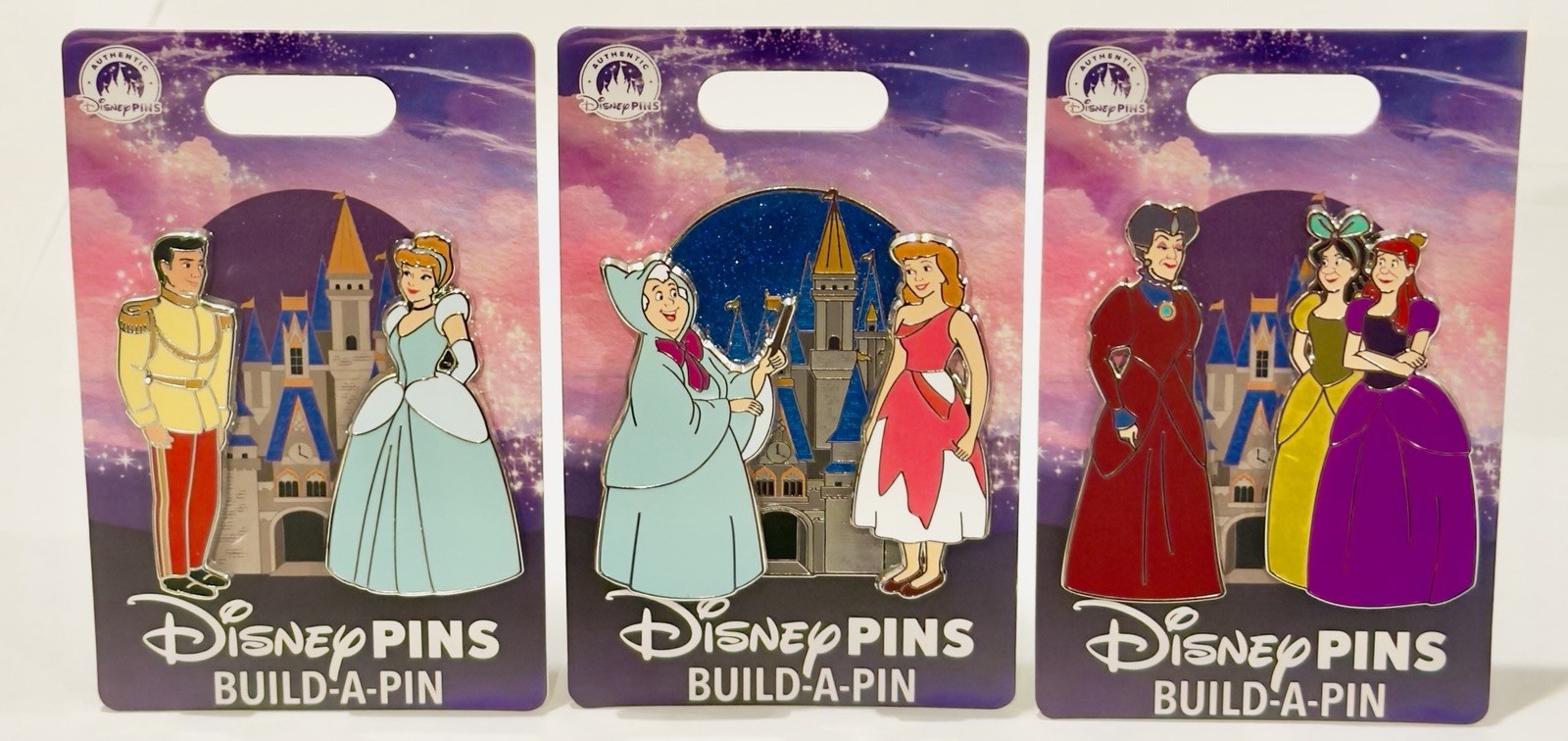 2026 Disney Build-A-Pin Cinderella Complete 7 Pin Set Fairy Godmother Castle