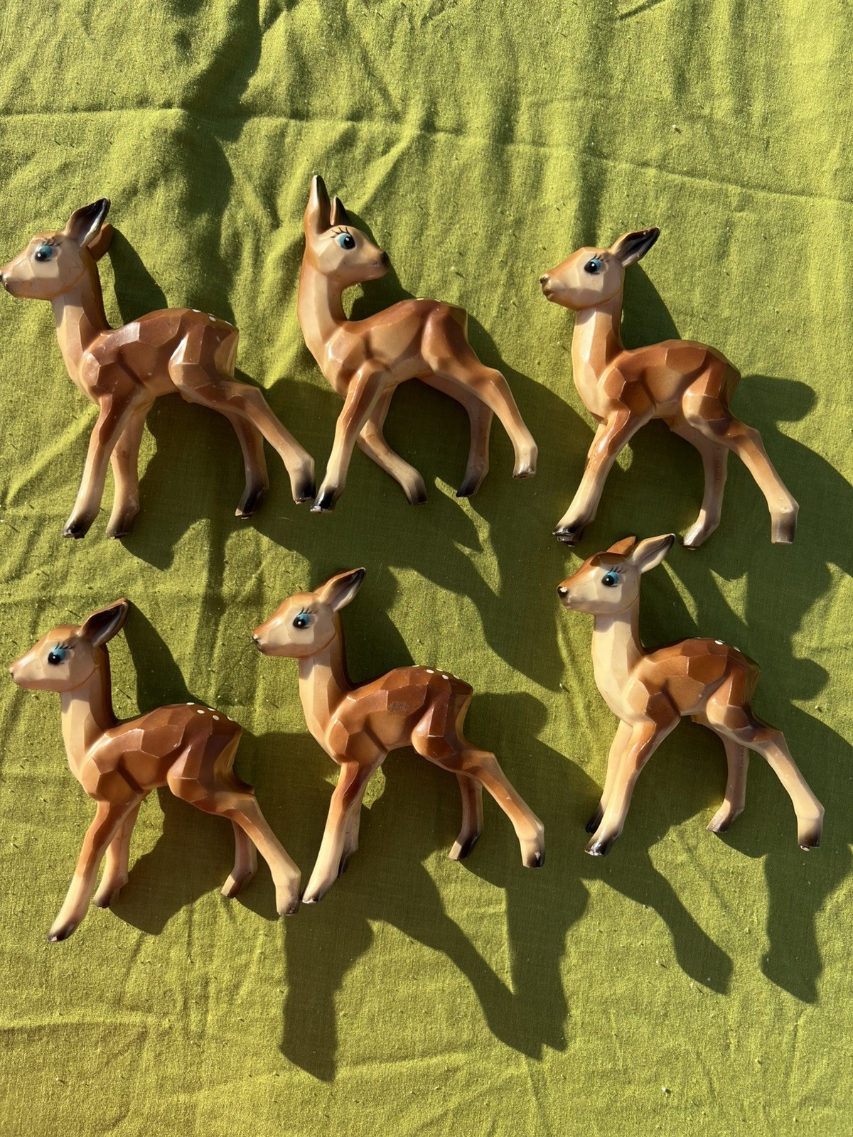 6 Vintage 60s Kitschy Christmas Fawn Baby Deer Plastic decoration plastic carved