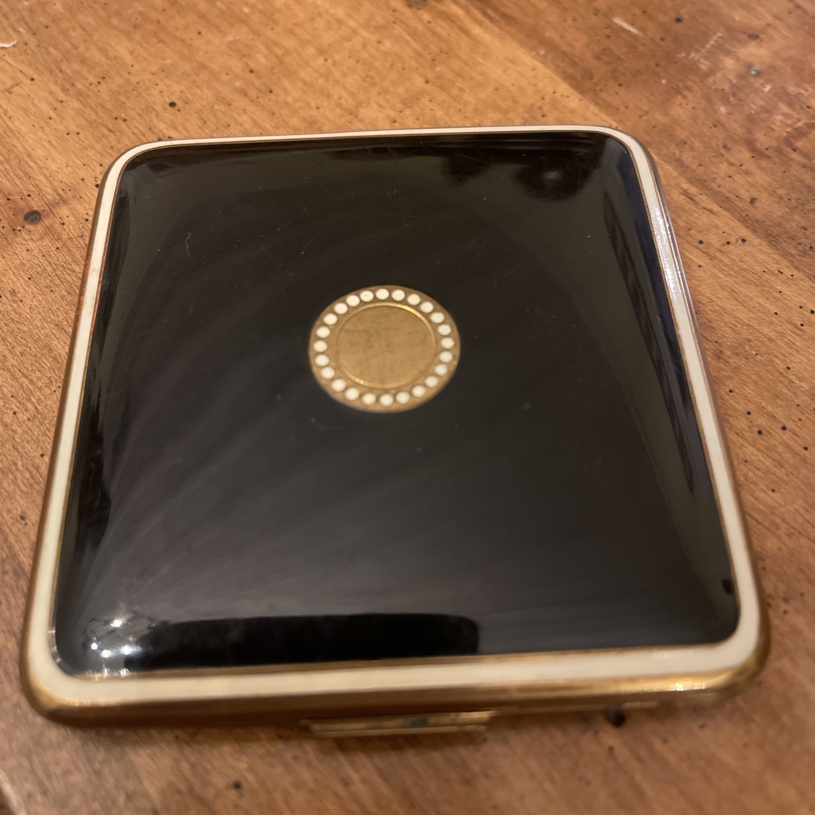 VTG Richard Hudnut New York Art Deco Gold Tone Compact Mirror Dual Makeup Case