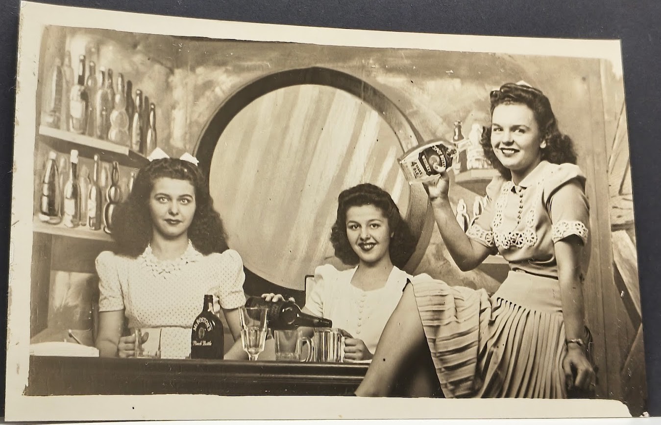 1940's souvenir snapshot 3 women drinking ~ RPPC