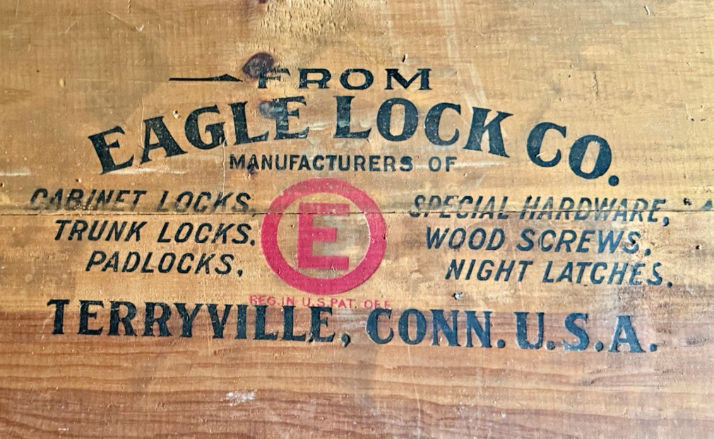 ORIGINAL - EAGLE LOCK COMPANY - Shipping Crate side - Circa 19th Century?