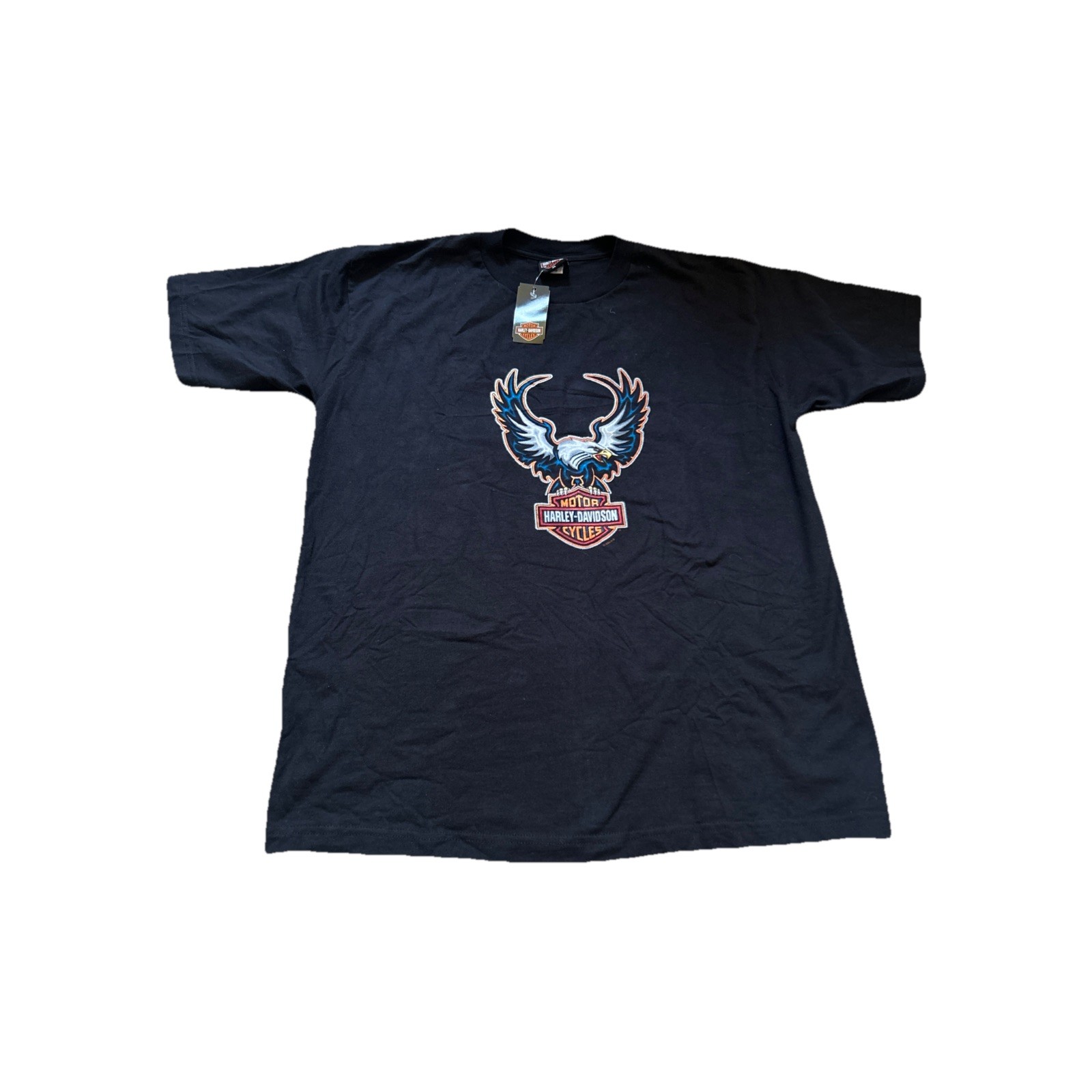 80s Vintage Black Harley Davidson 3D Eagle Tee Shirt Size XL