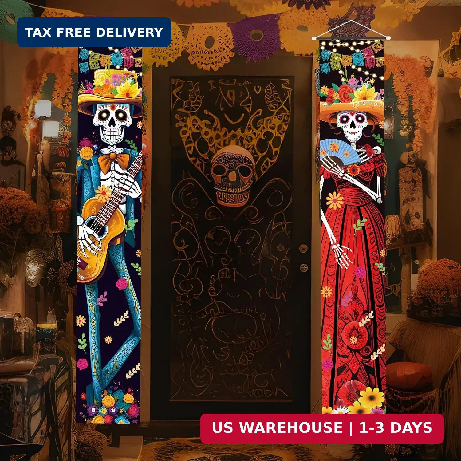 Halloween Decorations Indoor Dia De Los Muertos Porch Sign Banners Decoration Ha