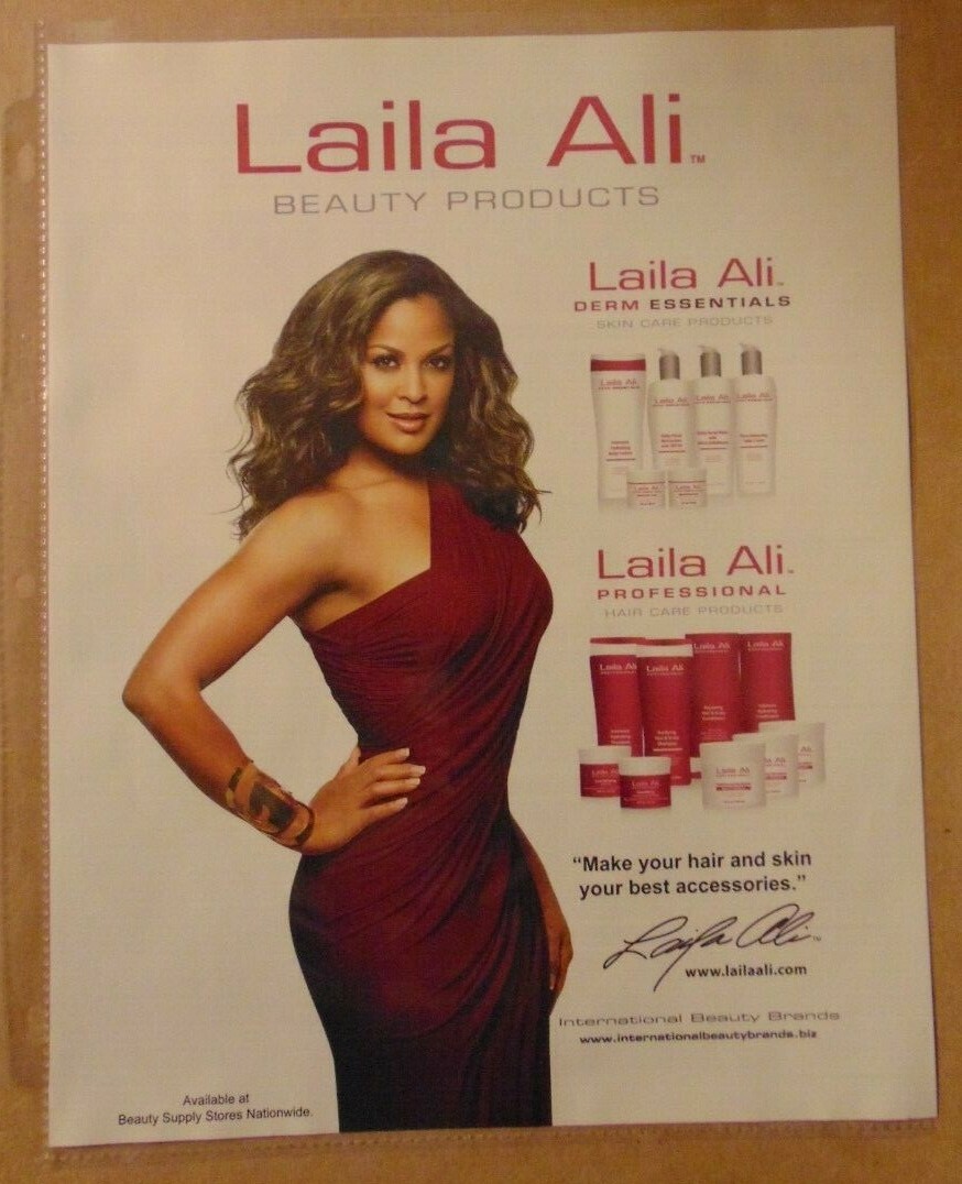 Boxer LAILA ALI Evening Gown BEAUTY Cosmetic Magazine Print Ad Advertising