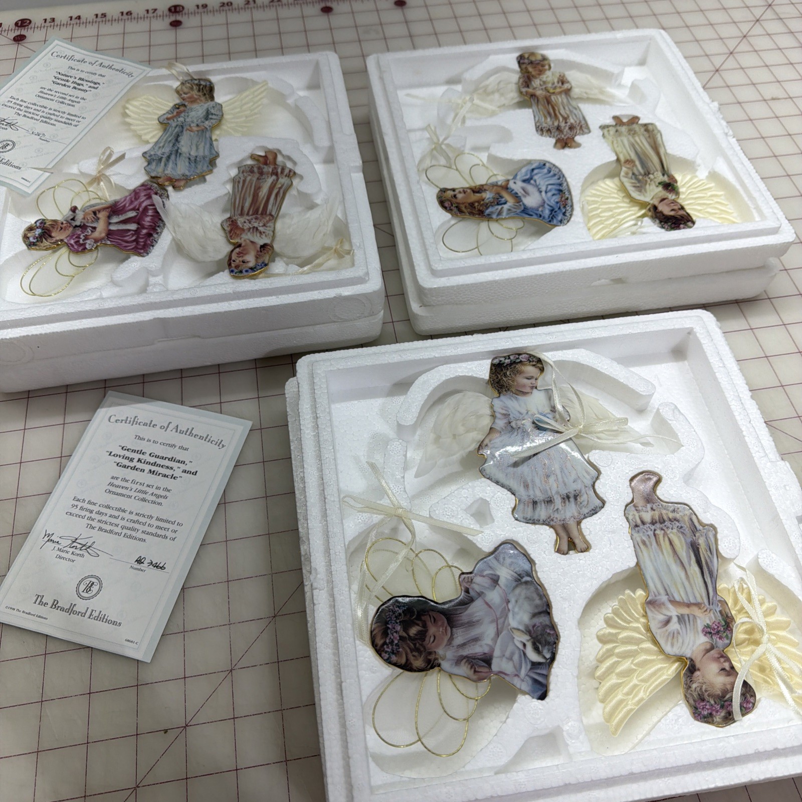 Three Bradford Edition Heavens Little Angels Ornament Collection NIB Set Of 3
