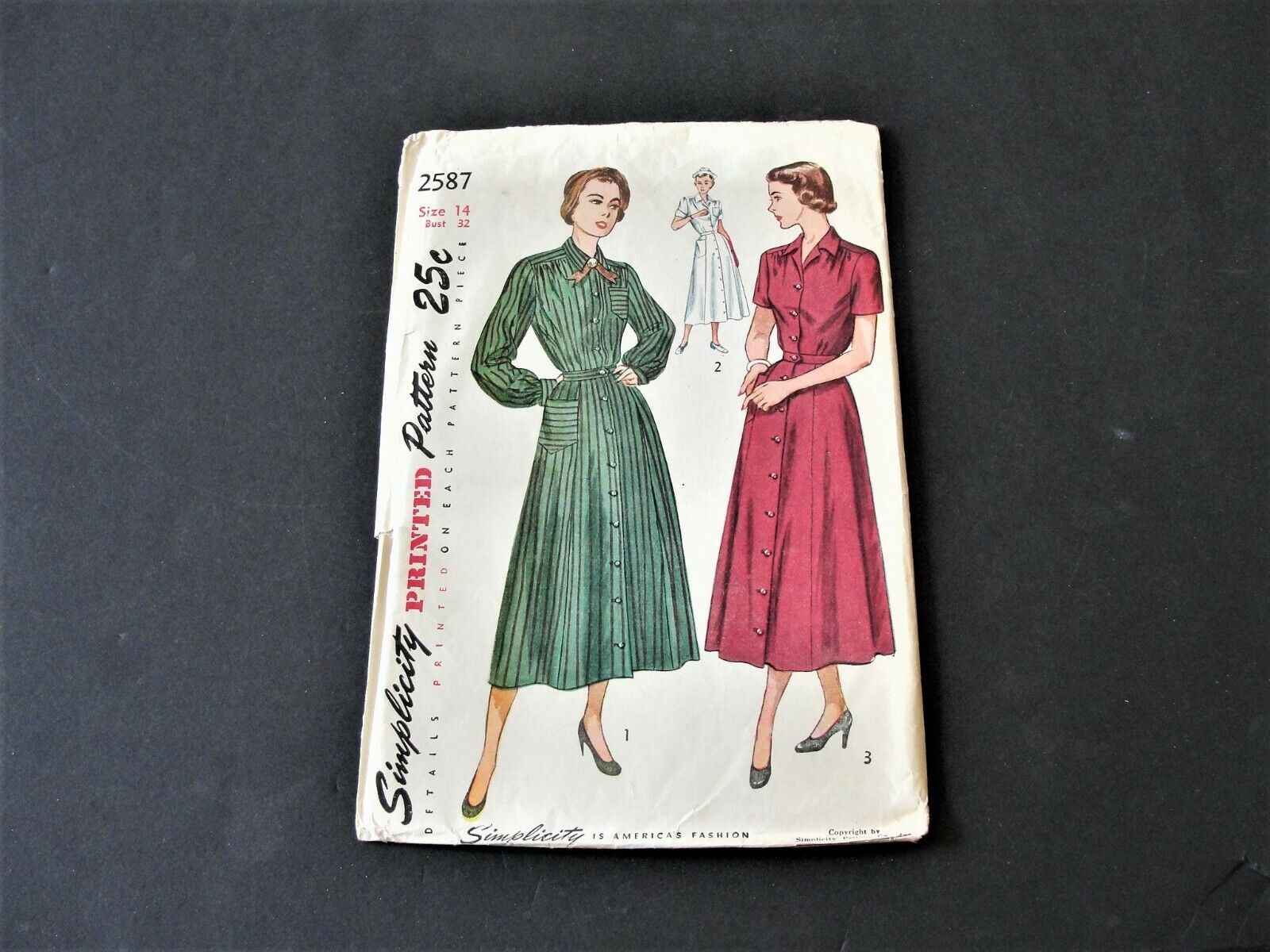 Simplicity 2587-Misses\' & Women One-Piece Dress -Size 14-Sewing Pattern 1950s.