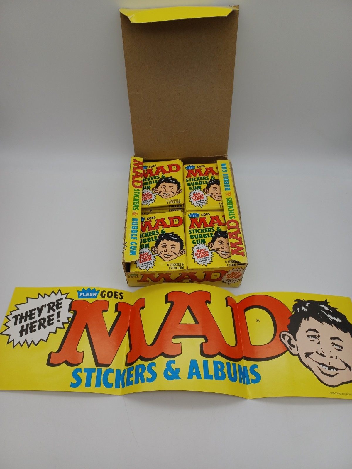 1983 Fleer Mad Magazine Stickers Wax Box 36 Sealed Packs W/RARE Retail Poster 