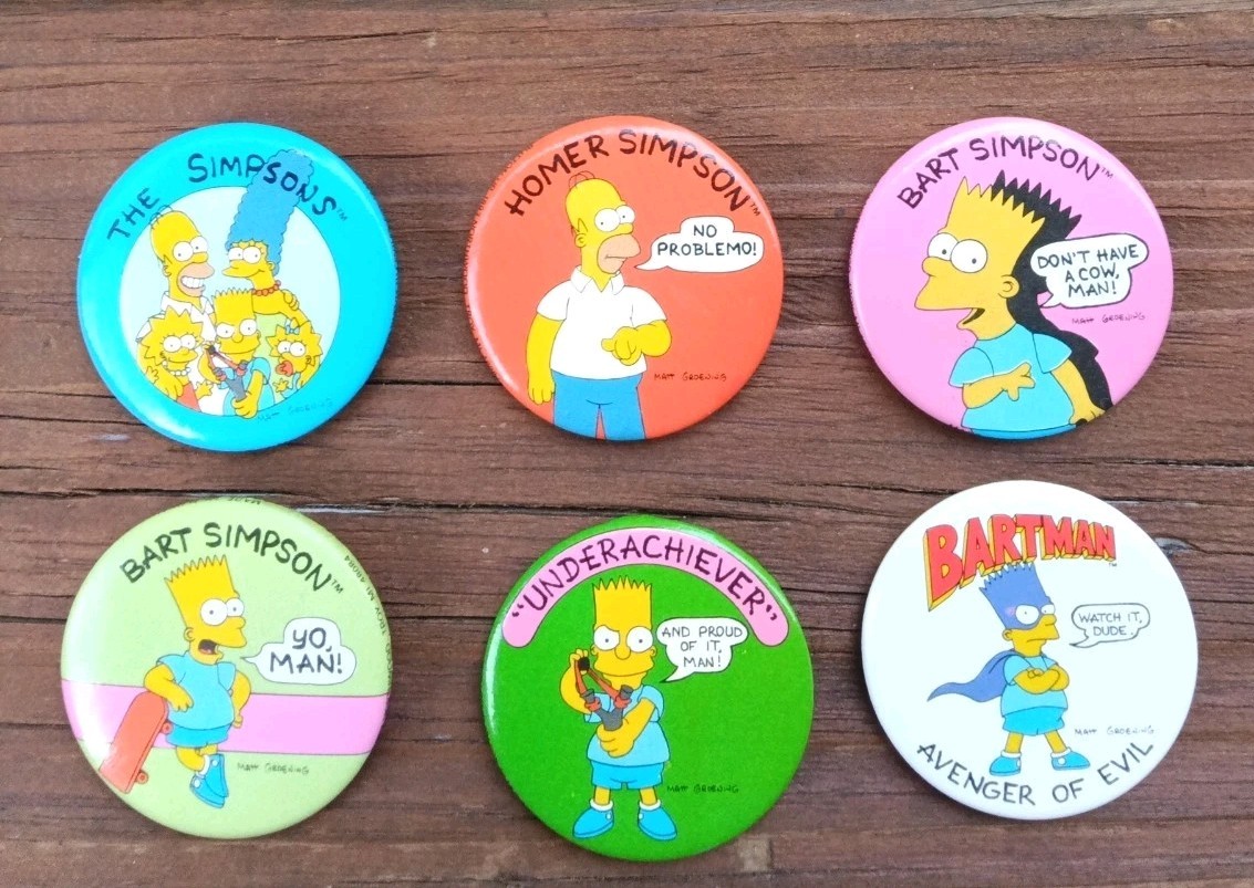 Lot of 6 **VINTAGE** 1989 THE SIMPSONS Buttons 1.75\