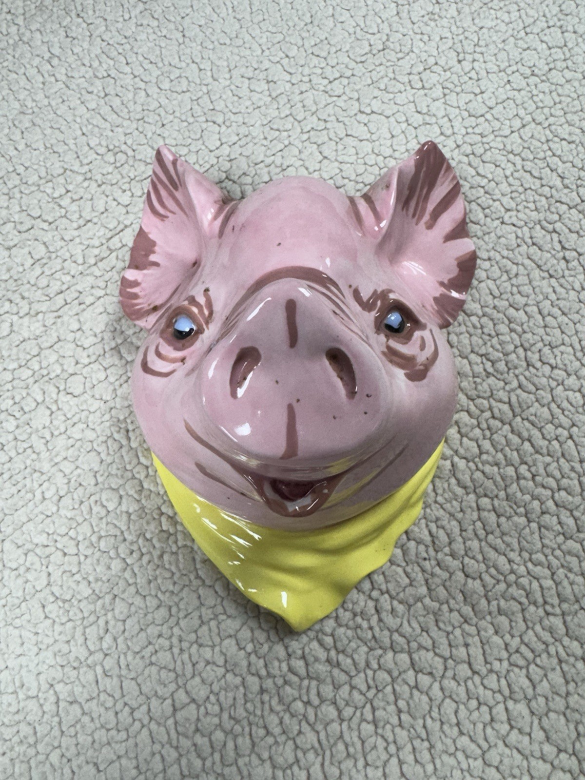 Vintage Ceramic Handmade Cute Pig Head w/ Scarf Wall Pocket/Planter 8