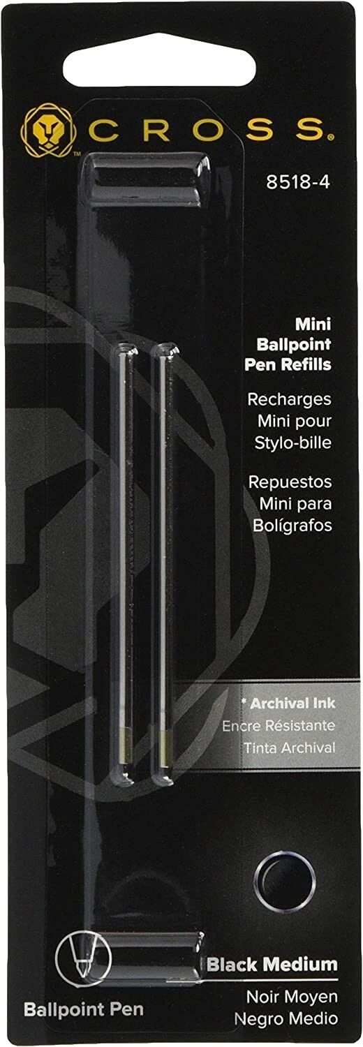 Cross Mini Ballpoint Refills Black Med Pt  2 New In Pack 8518-4 For Tech3 & 4