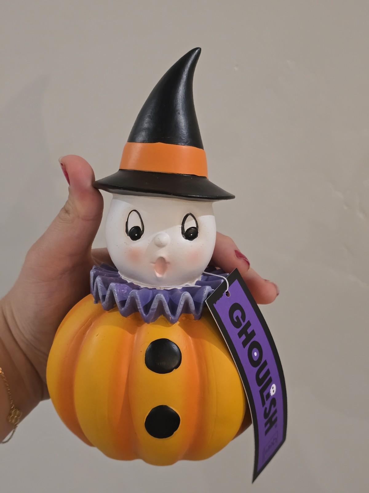 Ghoulish Vintage Inspired Ghost Pumpkin Halloween Figure Resin Decor 7 inch